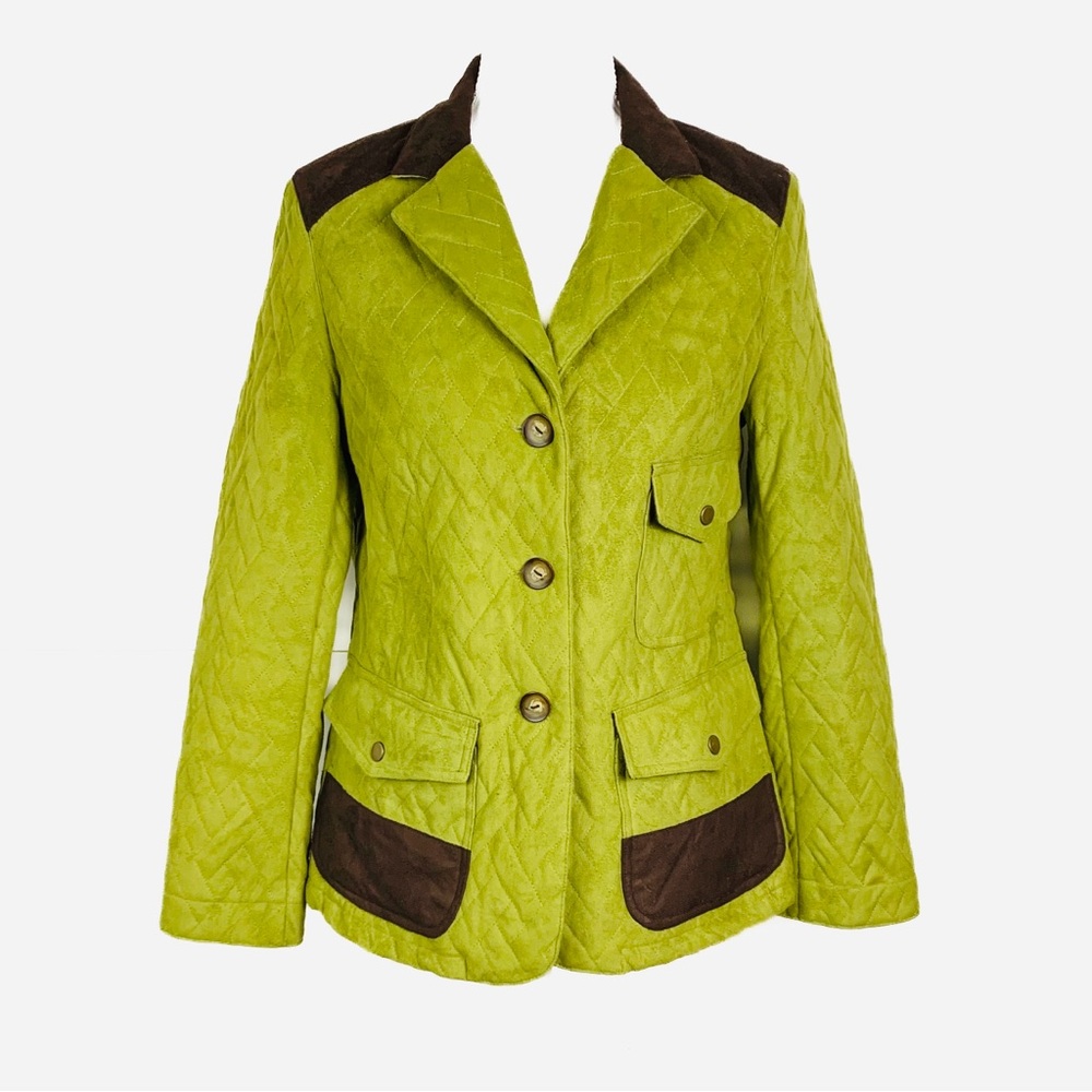Tasha Polizzi Women S Jacket Faux Suede Quilted Lime Brown Western Elbow Patches